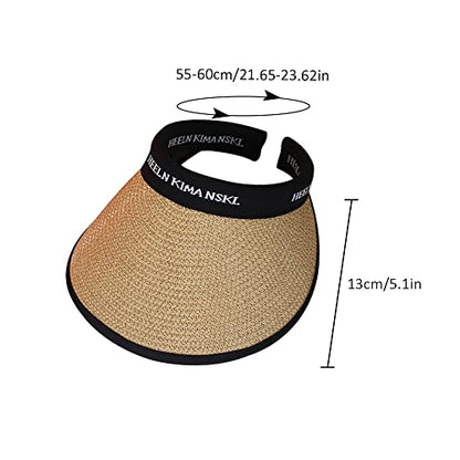 Women Straw Sun Visor Hat, Summer Wide Brim UV Protection Beach Cap Adjustable Sun Hat for Outdoor - color: Khaki
