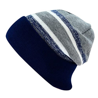 Winter Knit Beanie Hat with Pom Pom – Warm Cuffed Slouch Ski Cap for Men & Women - color: 2.navy and Gray
