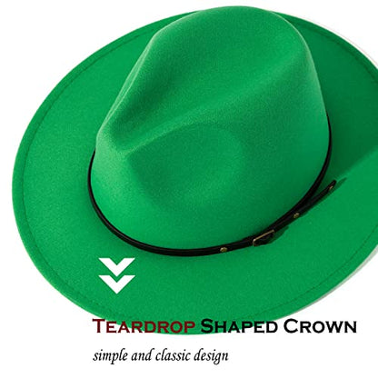 Lisianthus Women Belt Buckle Fedora Hat - color: Forest-green