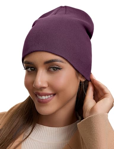 vidsel 100% Cotton Beanie Hat for Men Women, Soft Cuffless Knit Skull Cap - color: 1pc-purple
