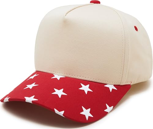 Funky Junque Trucker Snapback Hat - color: Star Print - Red/Beige
