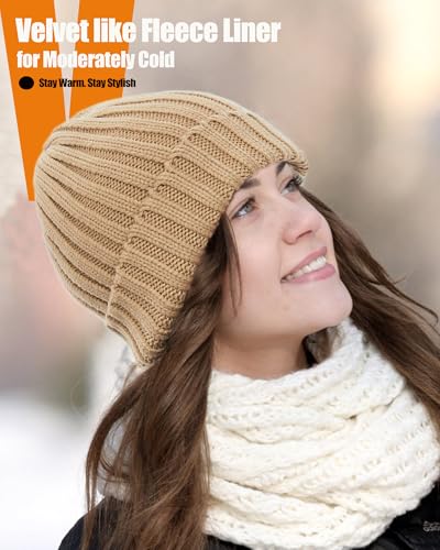 Fleece Lined Wool Beanie Hat Women Men,Winter Knit Chunky Snow Cap - color: 1-grey