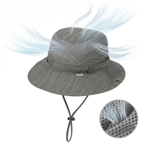 Men’s UV Sun Hat, Breathable Mesh Bucket Hat, Adjustable Chin Strap, Lightweight Foldable Outdoor Fishing Hiking Hat - color: #B32 Grey, size: 7 1/4-7 5/8