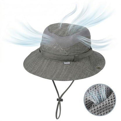 Men’s UV Sun Hat, Breathable Mesh Bucket Hat, Adjustable Chin Strap, Lightweight Foldable Outdoor Fishing Hiking Hat - color: #B32 Grey, size: 7 1/4-7 5/8