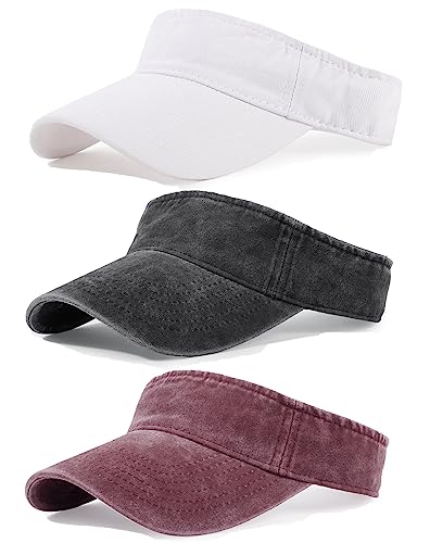 3 Pack Sun Visors for Women Men Cooling Lightweight Sports Sun Hats Adjustable Twill Cotton Run Visor - color: White+black+wine Red, size: One Size