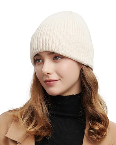 Wool Beanie for Men Women, Seamless Knit Cuffed Warm Winter Hats - color: 1pcs-beige
