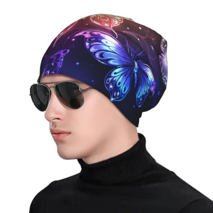 Gamepad Print Slouchy Beanie Skull Caps Chemo Hats Baggy Headwear for Men Women Jogging Cycling - color: Butterflies