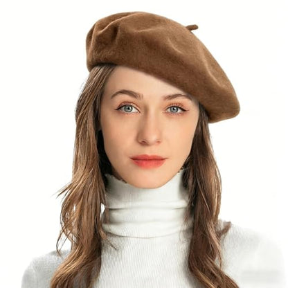 ZLYC Wool French Beret Hat Solid Color Classic Artist Cap for Women - color: Brown