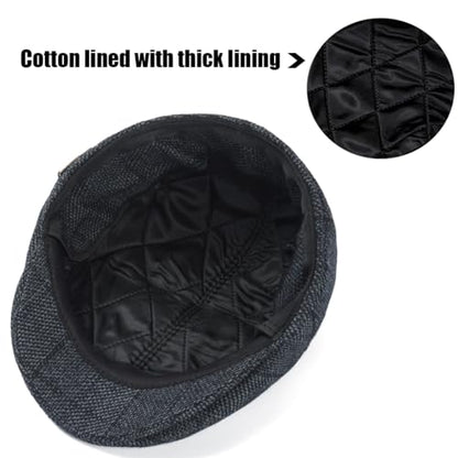 Men's Newsboy Hat with Earflaps Flat Ivy Caps Irish Cabbie Cap - color: Blue Black Square