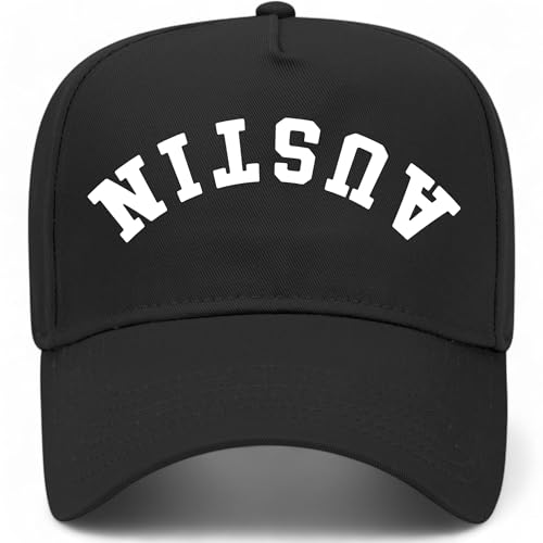 Austin Upside Down Vintage Trucker Hat | Texas | Premium Snapback Baseball Hat for Men & Women - color: Black