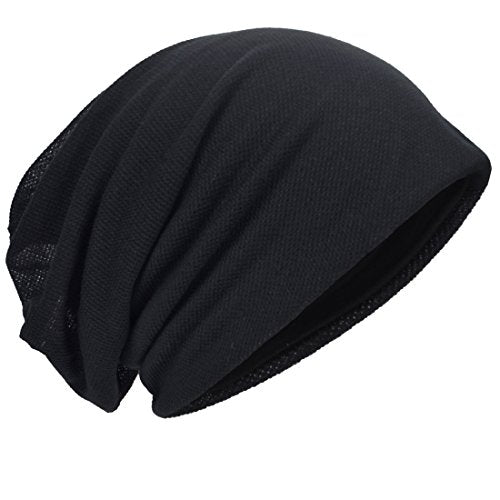 Mens Slouch Hollow Beanie Summer Skullcap B090 - color: Solid-black