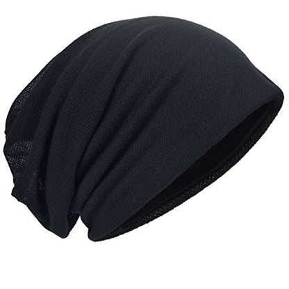 Mens Slouch Hollow Beanie Summer Skullcap B090 - color: Solid-black