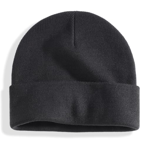 Connectyle Men's Cuffed Beanie Hat Double Layer Knit Winter Watch Cap - color: Black