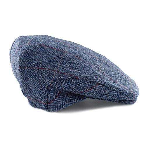 Mucros Weavers Irish Flat Cap Men Trinity Tweed Hat Driving Cap Made in Ireland - color: Blue Herringbone, size: Medium