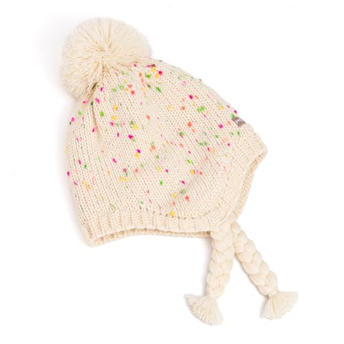 Girls Warm Knit Earflap Hat, Fleece Lined Cold-Weather Essential for Kids 1-12 Years, Unique Colorful Design, Premium Quality - color: Off-white, size: 6-12 Years