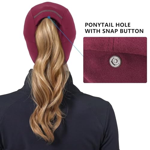 GADIEMKENSD Women's Winter Reflective Fleece Ponytail Hat with Drop Down Ear Warmer - color: Wine Red, size: 7-7 1/8