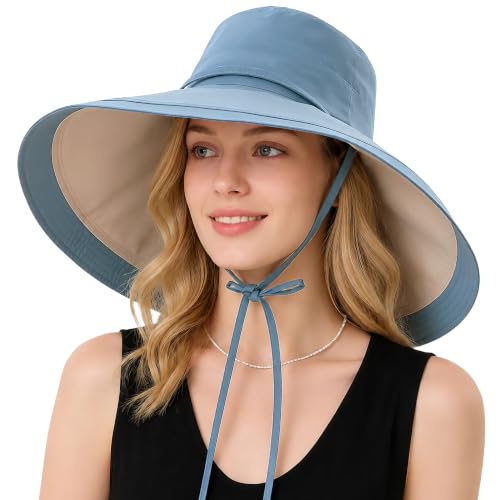 Women Bohemian Reversible Sun Hat Wide Brim Fishing Hats - color: M3016-bluebeige