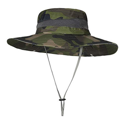ZLYC Men Waterproof Camo Sun Hat Wide Brim Mesh Fishing Bucket Hat - color: Camo Dark Green