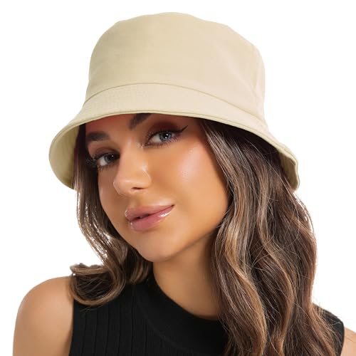 Wheebo Solid Color Bucket Hat for Women Summer Beach Fishmen Hat for Lady Adult Unisex Cotton Cap…… - color: A-sc-beige