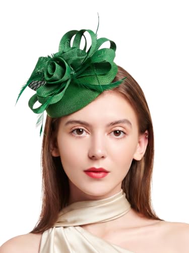 Flower Fascinator Hat Headband Clip for Women Tea Party - color: Green-02