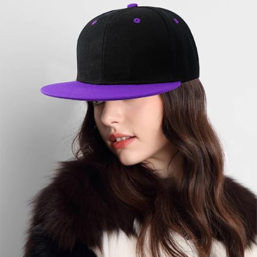 Snapback Hat Flat Bill Visor Hats Adjustable Hip Hop Baseball Cap for Women Men - color: Black Purple