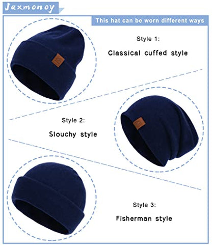 jaxmonoy Slouchy Knit Beanies Winter Hats for Women Men Soft Warm Reversible Slouch Cuffed Skull Knitted Beanie Cap - color: Navy