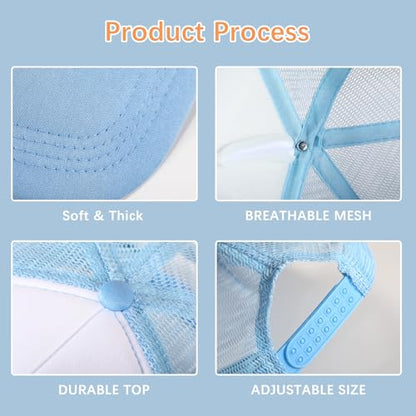 OKBA 5 Pack Sublimation Blank Baseball Cap Adjustable Hat Polyester Mesh Trucker Hats for Men and Women - color: 5pcs Sky Blue Hat