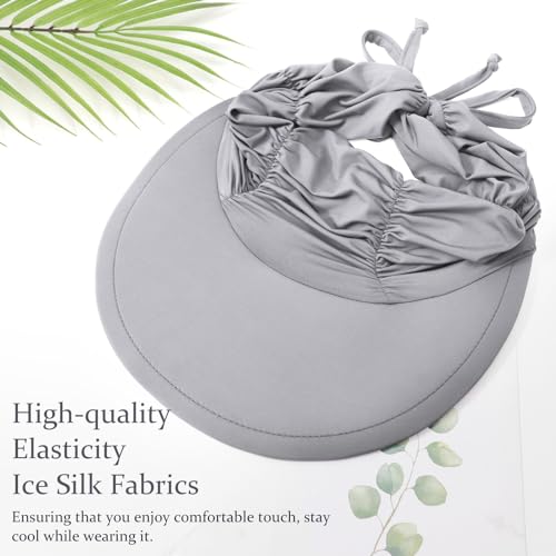 Women Visor Sun Hat Adjustable Foldable Wide Brim Sun Hats Summer UPF 50+ UV Protection Visor Cap for Outdoor Beach - color: Light Grey a