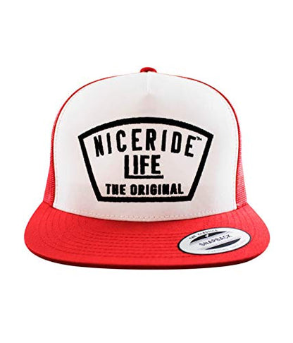 Grinder Embroidered Classic Snapback Trucker Baseball Hat - color: Red