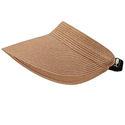 Women Summer Sun Hat Lady's Portable Beach Visor Bowknot Straw Hat - color: Khaki6
