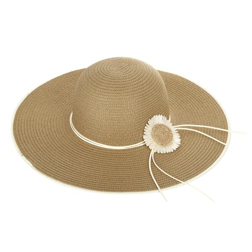 Summer Straw Sun Hats for Women Packable, Floppy Beach Wide Brim Hat Foldable - color: Khaki