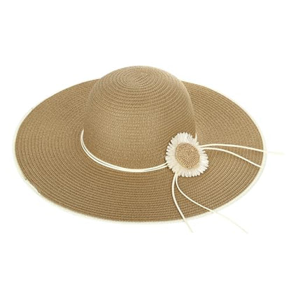 Summer Straw Sun Hats for Women Packable, Floppy Beach Wide Brim Hat Foldable - color: Khaki