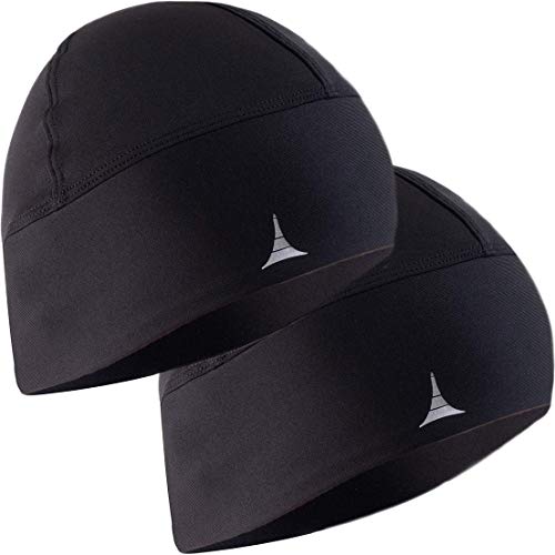 Skull Cap Helmet Liner Running Beanie - Ultimate Thermal Retention and Performance Moisture Wicking. Fits Under Helmets - color: 2pack - Black & Black