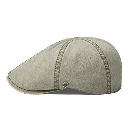 VOBOOM Cotton Flat Cabbie Hat Gatsby Ivy Irish Hunting Newsboy Cap - color: Washed Khaki