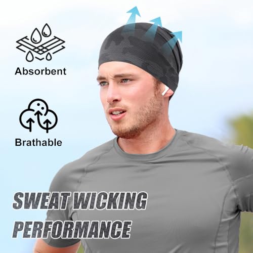 WTACTFUL Cooling Breathable Skull Cap Men Women, Sweat Wicking 1-2-4 Pack - color: Black + Camo Gray