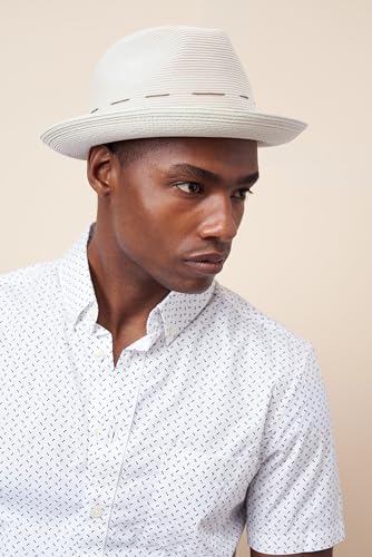 Pineapple&Star Genoa Fedora Bucket Sun Straw Beach Hat Fine Braid UPF50+ Unisex - color: Off-white Loawe, size: Large