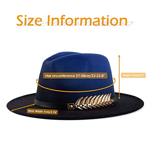Women Gradient Color Fedora Wide Brim Felt Hat - color: Royal Blue/Black
