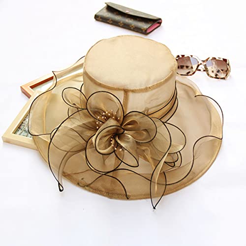 Women's Kentucky Derby Church Dress Hat Wide Brim Leaf Flower Bridal Shower Hat - color: H5 Gold