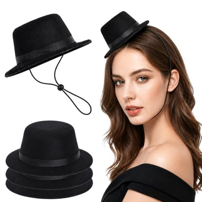 4/8Pcs Mini Black Bowler Top Hats, Tiny Velvet Halloween Top Derby Hat - color: 4 Pcs