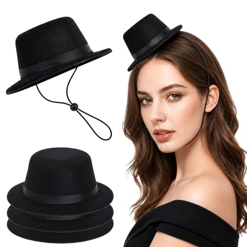 4/8Pcs Mini Black Bowler Top Hats, Tiny Velvet Halloween Top Derby Hat - color: 4 Pcs