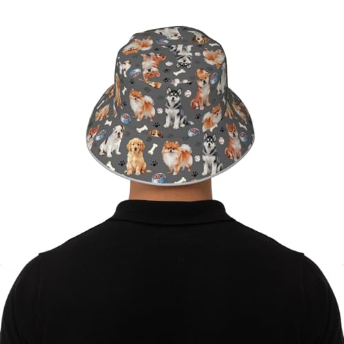 Bucket Hat for Men Women Packable Reversible Printed Summer Hats - color: Cute Puppy Dog