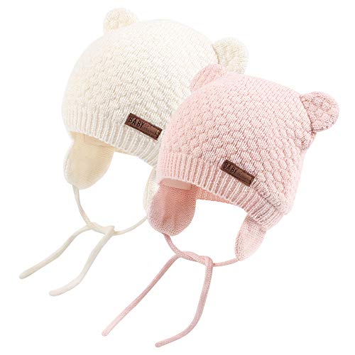 XIAOHAWANG Baby Hat Cute Bear Toddler Earflap Beanie Warm for Fall Winter - color: A-set White+pink, size: 12-18 Months
