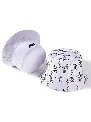 Packable Reversible Printed Bucket Hat Unisex for Men Women Beach Fisherman Cap - color: White
