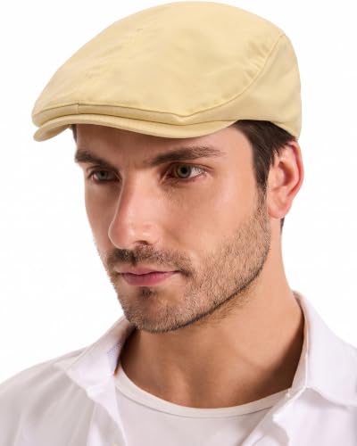 ZLYC 남성용 여름 플랫 캡 Scally Ivy Gatsby Newsboy Beret Driver Cabbie 사냥 모자 - color: 솔리드 페일 옐로우