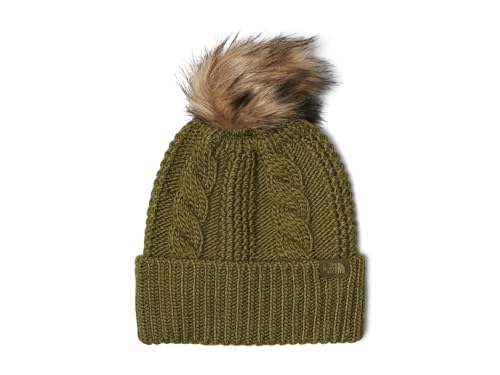 THE NORTH FACE Women's Oh Mega Fur Pom Beanie | Deep Fit Cuffed Winter Hat With Oversized Faux-fur Pom & Cable Detailing - color: Forest Olive