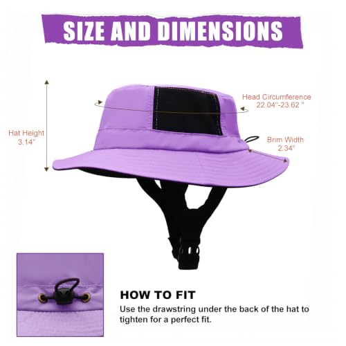 Surblue Surf Bucket Hat with Widened Chin Straps UPF 50+ Windproof Sun Hat Adjustable Packable Cap for Water Sports Surfing - color: Purple