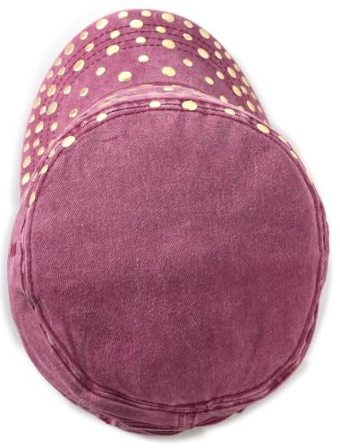 Studded Military Cap for Women Men Cadet Army Cap Flat Top Hat - color: Wine Red