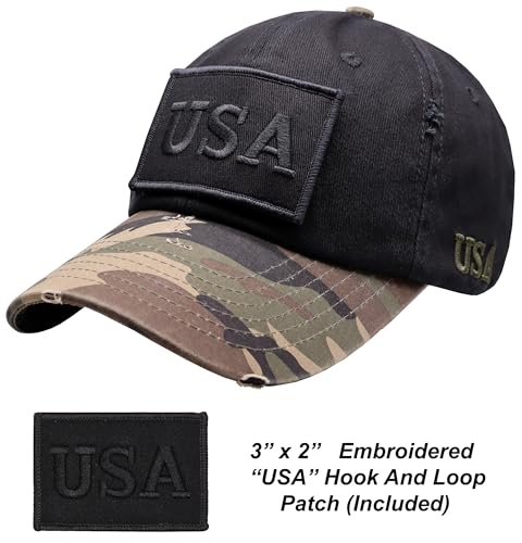 Antourage American Flag Unisex Baseball Hat for Men and Women | USA Flag Mesh Snapback Cap with 2 Patriotic Patches - color: (06) 2-tone: Black/Camo