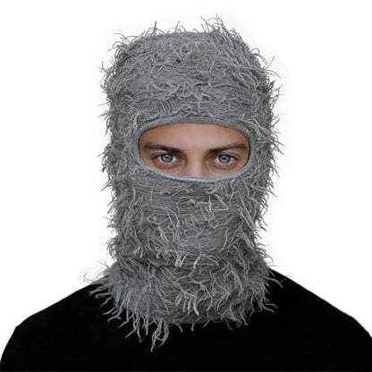 Distressed Ski Mask Balaclava, Yeat Shiesty Knitted Full-Face Mask - color: Gray