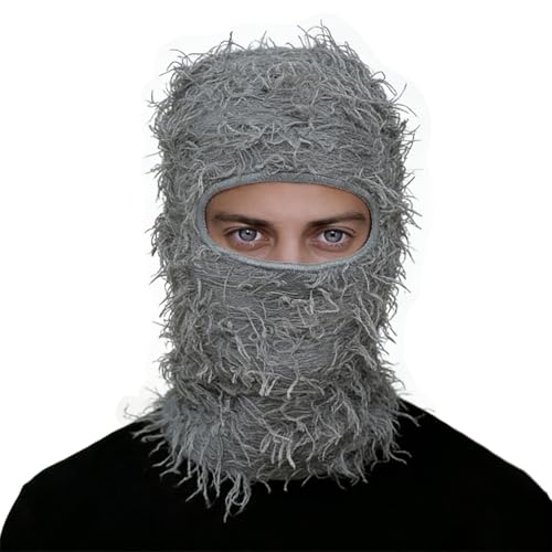 Distressed Ski Mask Balaclava, Yeat Shiesty Knitted Full-Face Mask - color: Gray